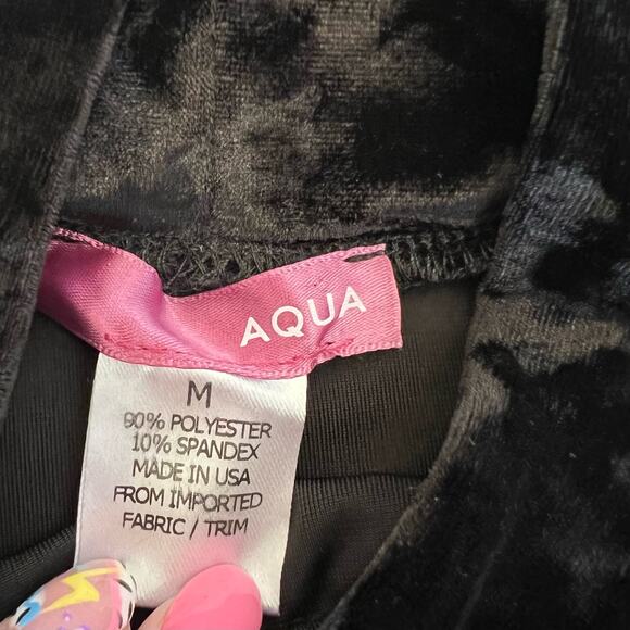 Aqua Black Crushed Velvet Twist Front Crop Top Medium - Picture 5 of 9